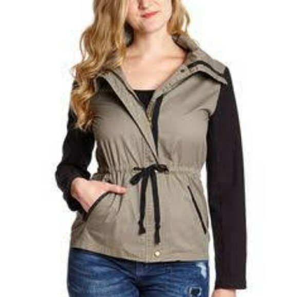 Lovposh Khaki Contrast Standing Collar Jacket - Picture 1 of 8